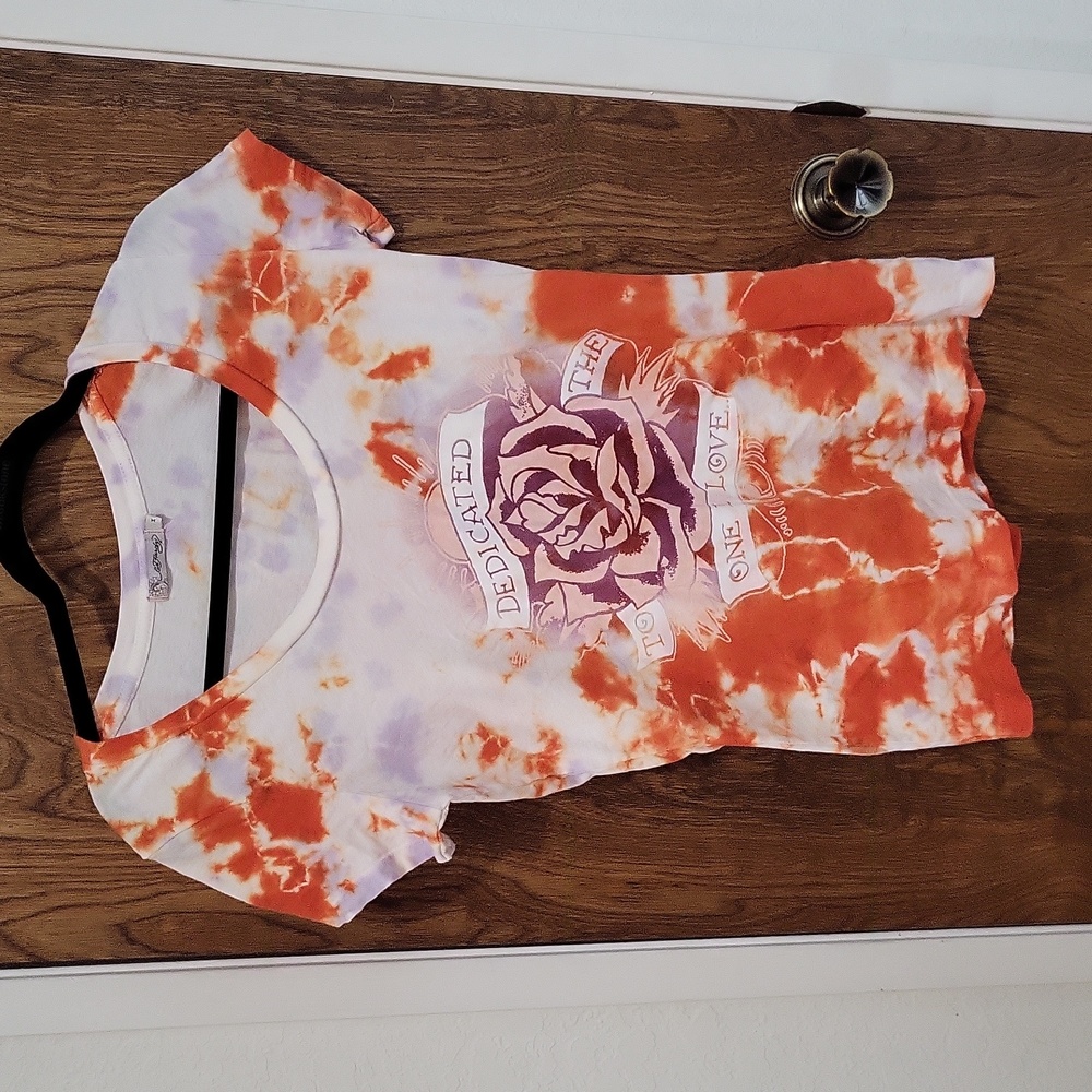 Ed Hardy tie dye rose tee